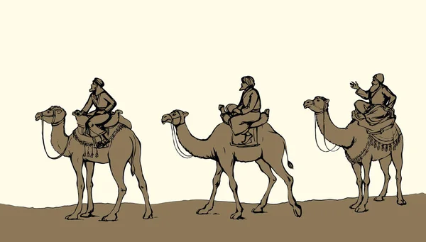 Τρεις σοφοί βασιλιάδες ακολουθώντας το αστέρι της Βηθλεέμ. Διάνυσμα illustratio — Διανυσματικό Αρχείο
