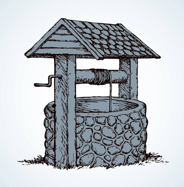 Древний колодец. Векторный рисунок
