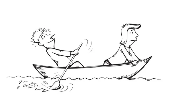 男性はボートで泳いでいます。ベクトル描画 — ストックベクタ