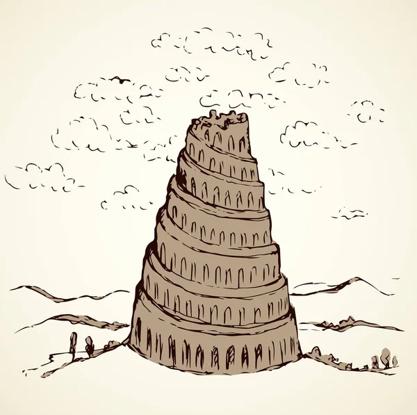 Torre de Babel. Dibujo vectorial — Vector de stock