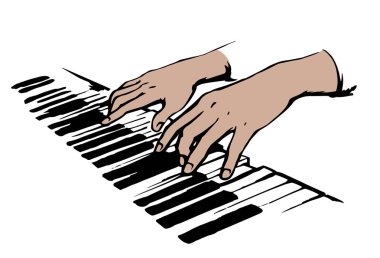 Eller piyano klavyesinde. Vektör çizimi