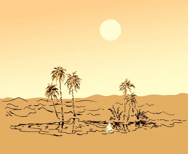 Mirage en el desierto. Dibujo vectorial — Vector de stock