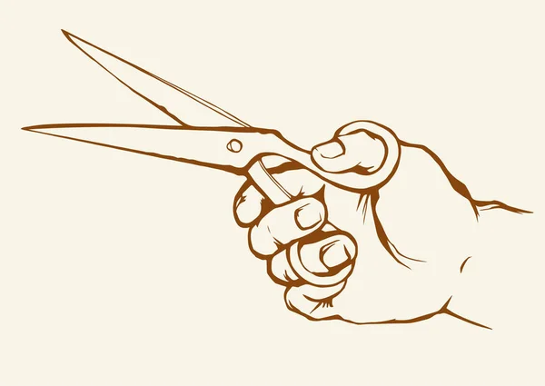 Hand met schaar. Vectortekening — Stockvector