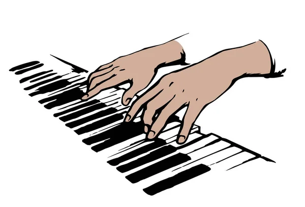 Manos en el teclado del piano. Dibujo vectorial — Vector de stock