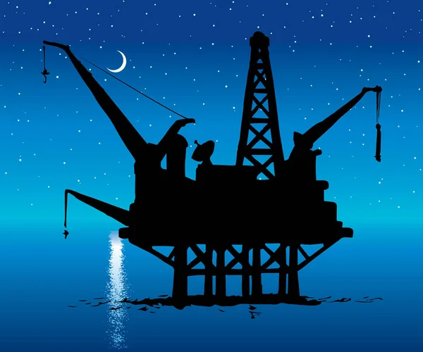 Offshore olajfúró torony. Vektor tinta stílusú illusztráció — Stock Vector