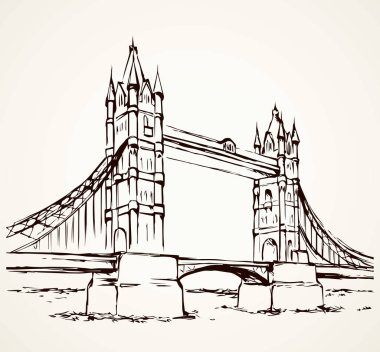 Kule Köprüsü, Londra, İngiltere. Çizilmiş vektör çizim el