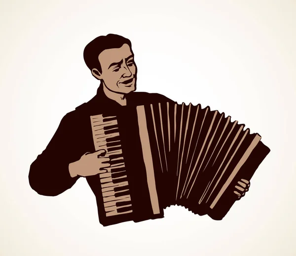 Bir adam, akordeon çalar. Vektör çizim — Stok Vektör