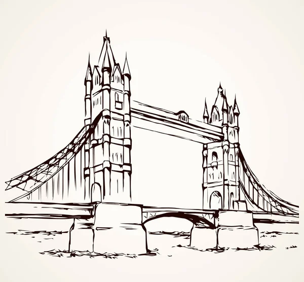 Tower bridge, London, Uk. Hand dras vektorillustration — Stock vektor