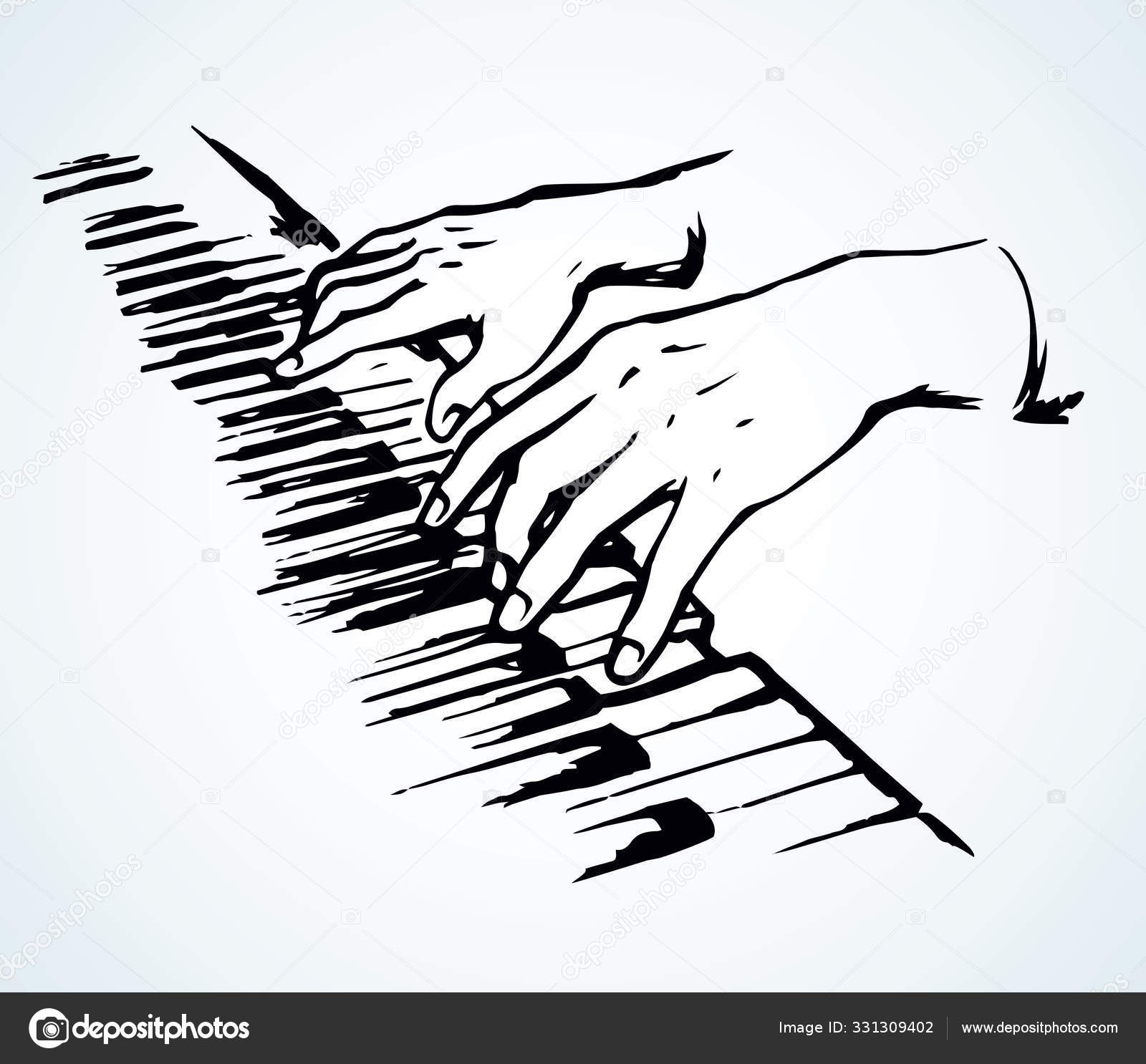 Hands On Piano Keyboard Vector Drawing Vector Image By C Marinka Vector Stock