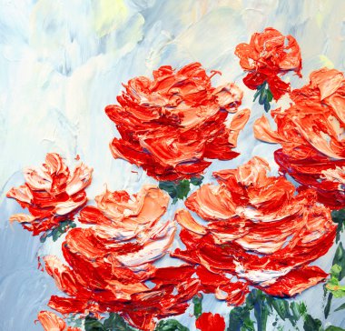 Yağlı boya. Bahçede pembe güller