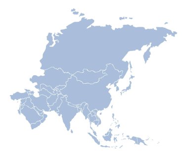 Asya. Ülkelerin dış hatlarıyla kıta. Vektör çizelgesi