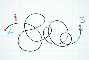 A noktasından b noktasına doğru çizgi. Vektör çizimi