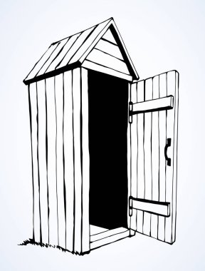 Old wooden toilet. Vector drawing clipart