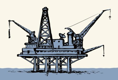 Offshore petrol platformu. Vektör mürekkep çizimi