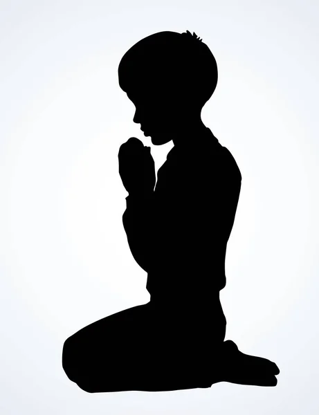 Kleine jongen is bidden. Vector tekening — Stockvector