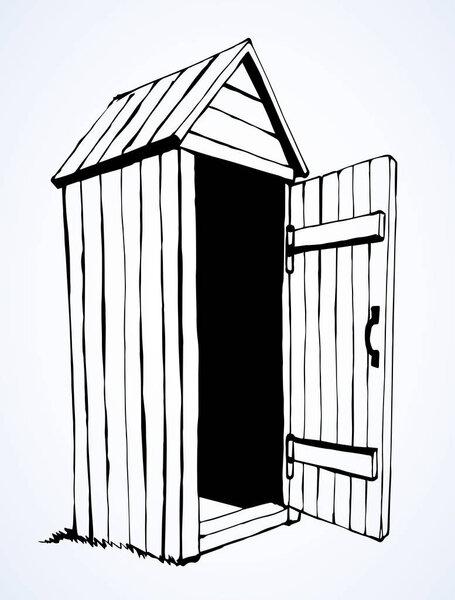Old wooden toilet. Vector drawing