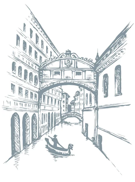 Canal callejero en Venecia. Dibujo vectorial — Vector de stock