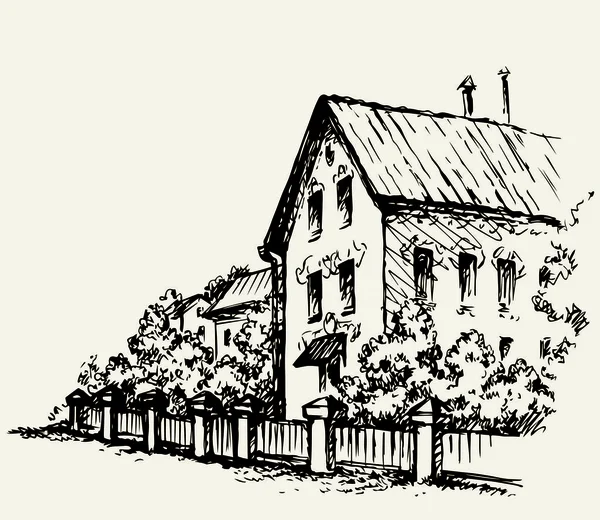 Maison rurale confortable. Croquis vectoriel — Image vectorielle