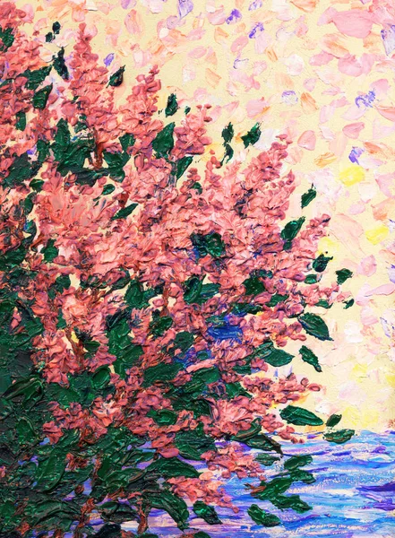 油画丁香树丛在春天 — 图库照片