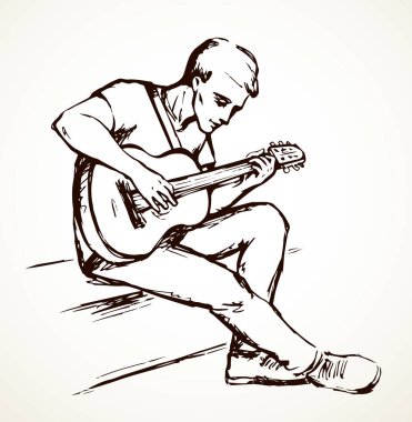 Bir adam gitar çalar. Vektör çizimi