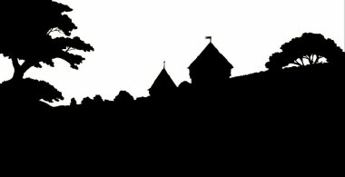 Nehir kenarındaki kale. Vektör çizimi