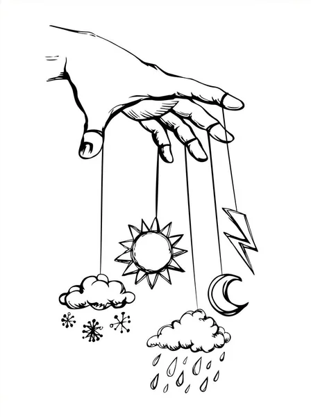 Mão com um fantoche da natureza. Desenho vetorial —  Vetores de Stock