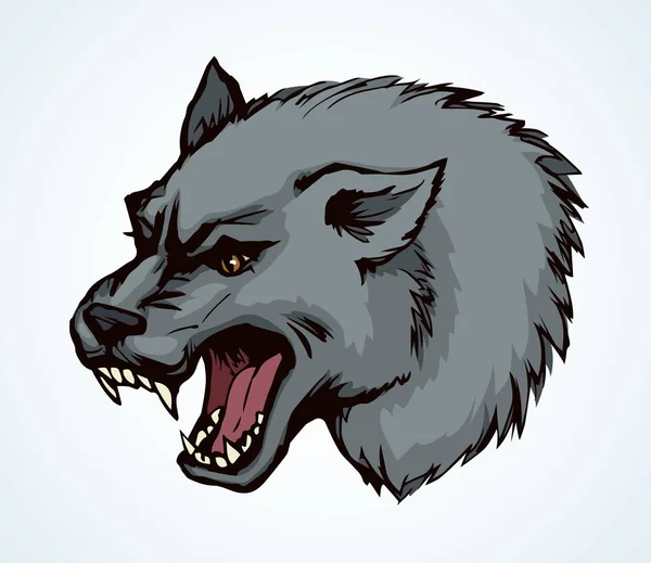 Open mouth. Grin. Vector drawing wolf — Stock Vector