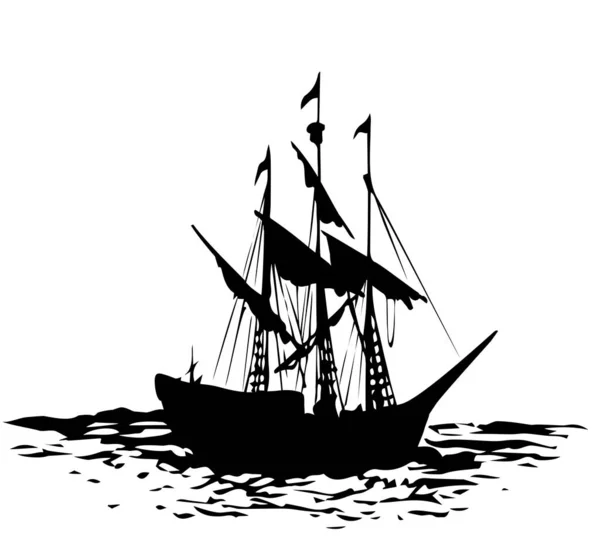 Vector landscape. Sketch of a fishing boat — 스톡 벡터
