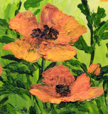 Yağlı boya. Kırmızı gelincikler tarlada