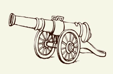 Ancient iron cannon. Vector drawing clipart