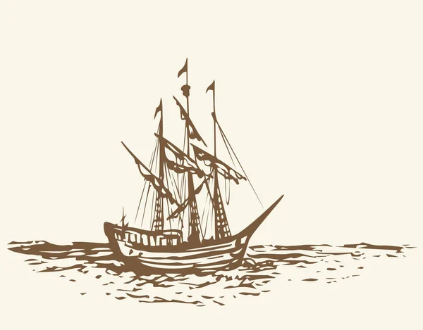 Vector landscape. Sketch of a fishing boat — 스톡 벡터