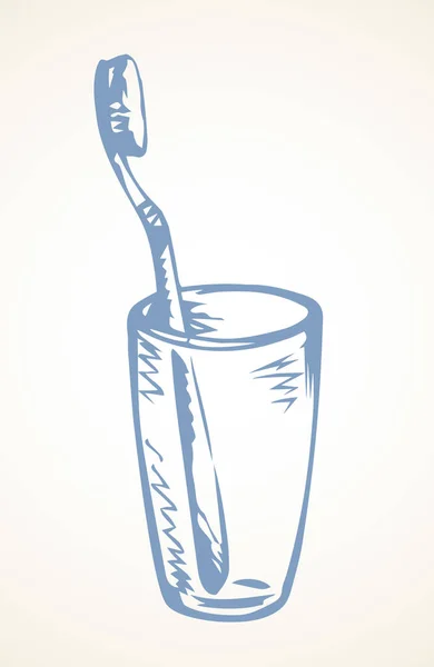 Escova de dentes num copo. Desenho de esboço vetorial —  Vetores de Stock