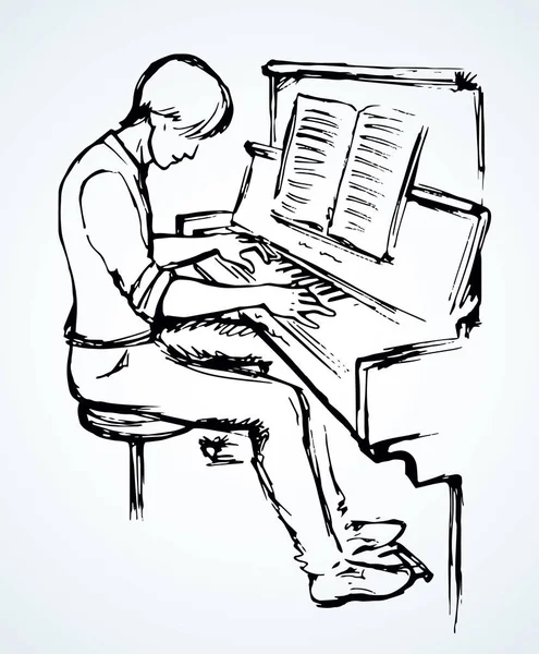 Молодой парень играет на пианино. Векторный рисунок — стоковый вектор