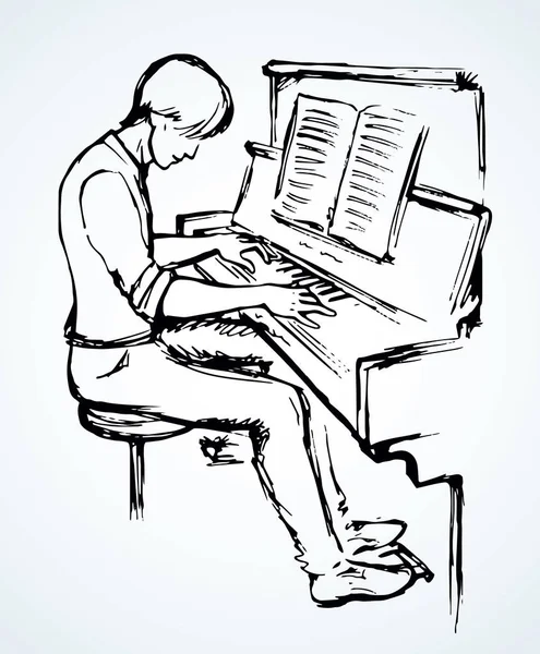 Um jovem toca piano. Desenho vetorial — Vetor de Stock