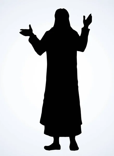 Araber mit erhobenen Händen, steht mit dem Rücken. Vektorzeichnung — Stockvektor