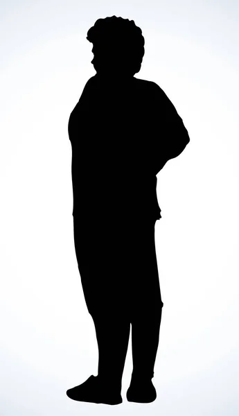 Mujer gorda está de pie sobre un fondo blanco. Dibujo vectorial — Vector de stock