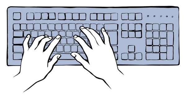 Las manos en el teclado. Dibujo vectorial — Vector de stock
