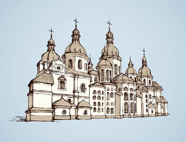 Történelmi Ortodoxia Saint Sophia Minster Épület Kijev Fővárosában Vázlat Szabadkézi — Stock Vector