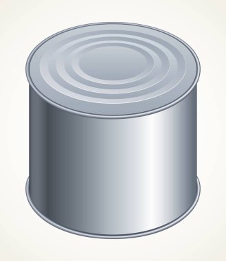 Tincan sağlık iyi bir banka kasası. Etiketli metin boşluğunu aydınlat. Gri 3D mürekkep, demir çubuğu sağlıklı, lezzetli, deniz aşçısı evcil hayvan çanak çömlek ambalajı logo simgesi tasarımı yer. Sanat baskısı grafik tarzı. Yan görünümü kapat