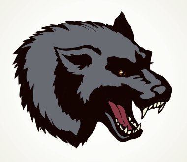 Güçlü, büyük, kötü, ürkütücü, gri, kutup katili göz beyaz mesaj alanı. Çizgi siyah mürekkep, hayvanat bahçesindeki öfke, korku, logo, piktogram, simge, simge tasarımı, retro sanat baskısı tarzında. Vintage görünümünü kapat