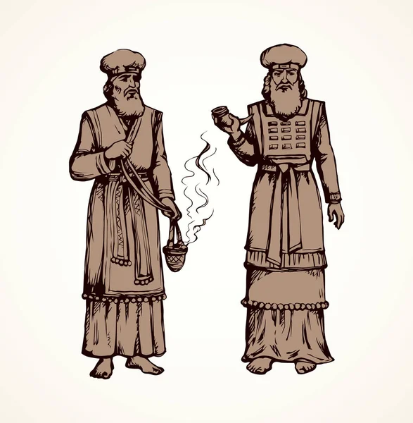 Moses Torah Historic Divine Culture Old Bearded Aaron Tunic Turban — Stock Vector