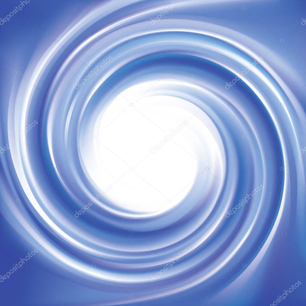 Vector wonderful futuristic soft curvy ultramarine rippled fond with space for text. Beautiful volute surface vivid deep cobalt iris color with glowing white center in middle of funnel
