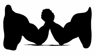 Çizgi 2 insan arkadaş parmak yarışması beyaz metin alanında kazanır. Koyu renk mürekkep çizilmiş rakip el, logo piktogram amblem amblemi tasarımına karşı klasik çizim karikatür baskı stiliyle eşleşiyor. Yakın görünüm