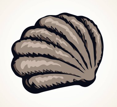 Nacre Salyangoz 'da parlak, eski, zarif pekten perl. Arka planda hafif kağıt arkaplan metni üzerinde. Freehand ana hatları siyah mürekkep kalem el çizimi soyut amblem tasarımı retro sanat doodle gravür tarzı. Görüntüyü kapat