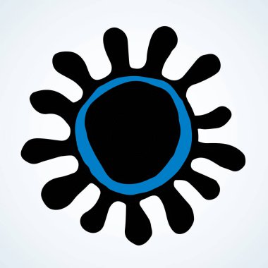 2019 Çin h1n1 DNA 'sı mantar sendromu salgını. Çizgi siyah el çizilmiş düz uzaylı sistem logosu piktogram konsept tasarımı modern karikatür grafik tarzında. Kapatma ayrıntısı görünümü beyaz metin alanı