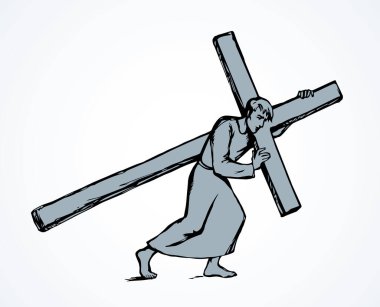 Antik İncil 'deki kurtarıcı İsa, beyaz gökyüzünde yol logosuna yazı yazmış. Çizgi Sin Crass dua konsepti ikonu. Siyah mürekkep çizilmiş mesih aşk ruhu antik sanat karalama tarzında eskiz