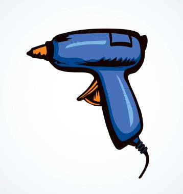 Ev yapımı iş kolu metin için beyaz kağıt alanı üzerinde kordon nesnesini sabitleyin. Parlak mavi renk çizilmiş oluşturmak ısı yapıştırma fikstür malzemesi makine logosu piktogram işareti modern sanat tarzında. Çekim görünümü