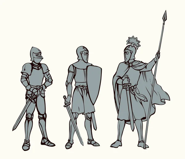 Хоробрий Старий Благородний Римський Король Герой Стоїть Білому Тлі Начерк — стоковий вектор