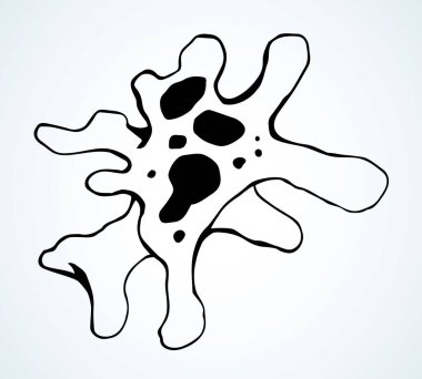 Soyut kaos küçük protist elementi şekillendirir. Çizgi siyah el çizilmiş su doğası tıp fakültesi çalışma ikonu sembolü resim çizimi. Çizgi film tasarımı. Yakın makro görünüm