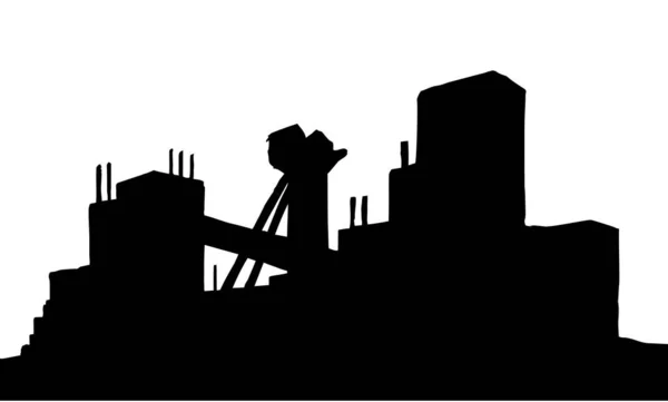 旧城区大型铁矿采石场精炼磨坊工作 黑色手绘重煤粗柴油罐服务白色天空图标标志标志 复古的高艺术漫画风格文本 — 图库矢量图片